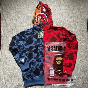 Bape Color Camo Tiger Shark Half FullZip Hoodie XL